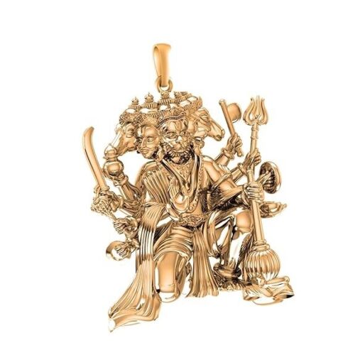 925 Sterling Silver 22k Gold Plated God Panchmukhi Hanuman Pendant - Picture 3 of 3