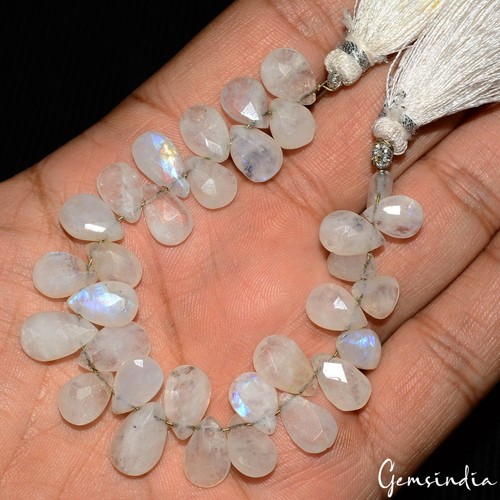 Cuentas llamativas de piedra lunar de 5,5 pulgadas corte pera briolettes piedras preciosas para joyería - Imagen 5 de 5