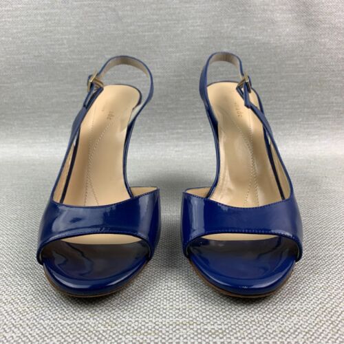 Kate Spade Sandals Blue Patent Leather Open Round Toe Slingback Heels Size 8B - Picture 7 of 11