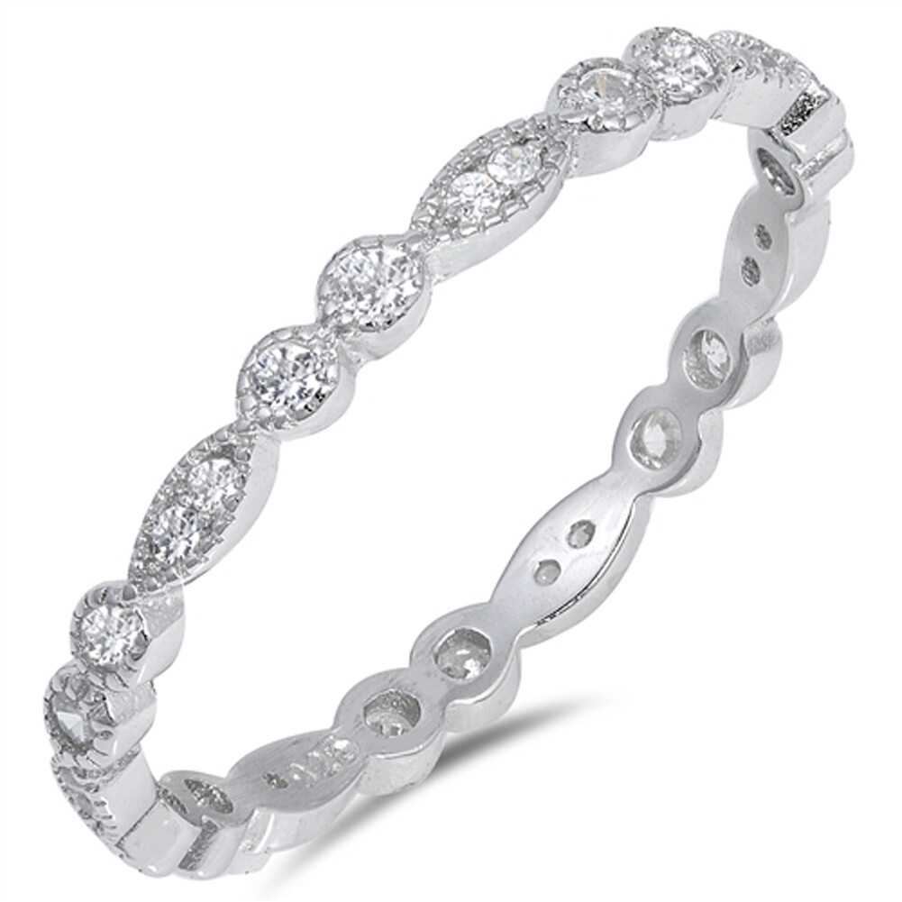 Eternity Stackable Clear CZ Wedding Ring New 925 Sterling Silver Band ...