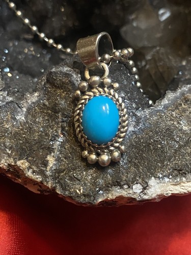 Vintage Native American Navajo Sterling Turquoise Pendant Signed F MARTINEZ RARE - Picture 2 of 5