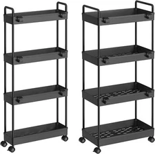 2 Pack 4 Tier Slim Storage Cart Garage Organizer Shelving Unit Slide Out Rack