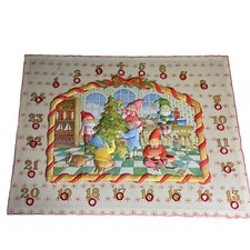 Vintage Gnomes Christmas Advent Calendar Fabric Wall Hanging Quilted 24 Rings