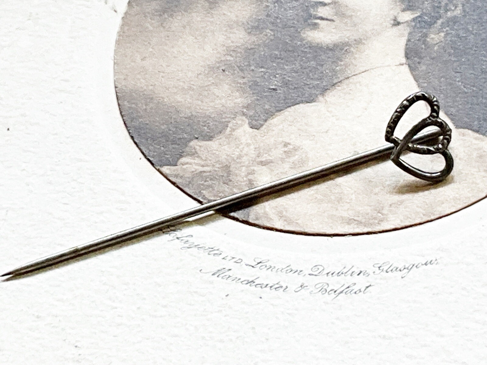 Antique Sterling Silver Interlocking 2 Hearts Sti… - image 2