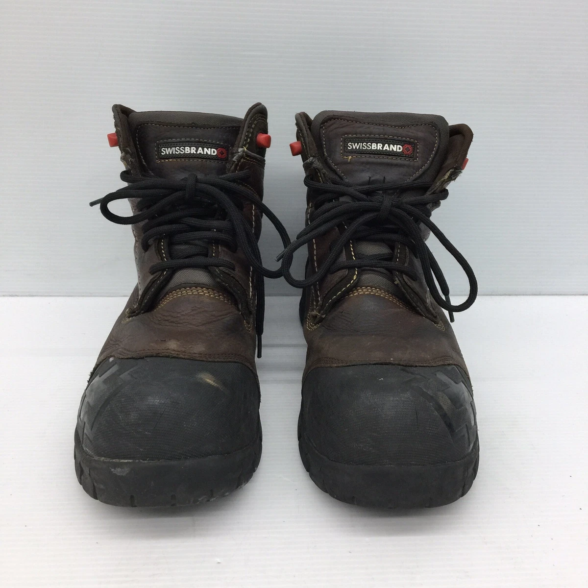 Swiss Brand Brown Leather Mid Lace Up Mountain Hiking Trail Shoes Boots Mens 9