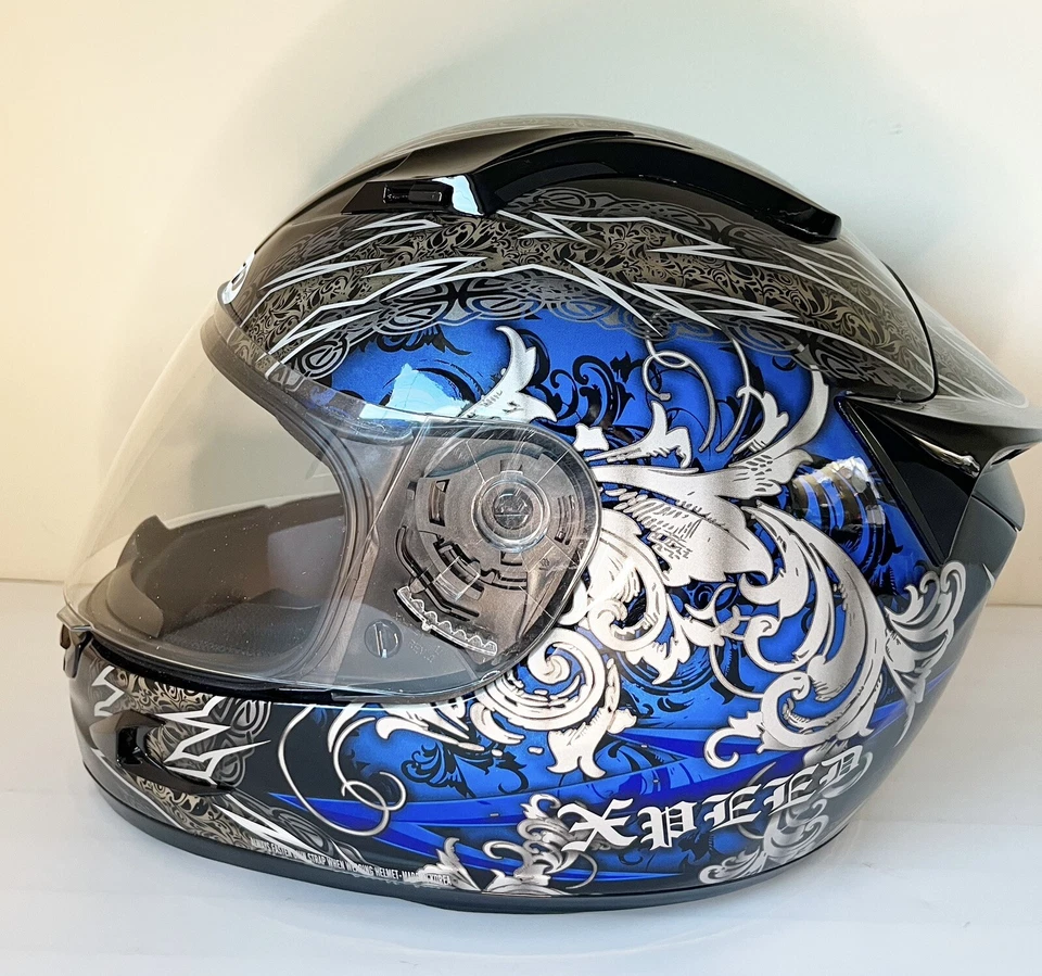 Casco XPEED Talla M 58-59cm XF708 Secreto Azul Negro Plata Cara Completa Motocicleta Foto 2 de 4