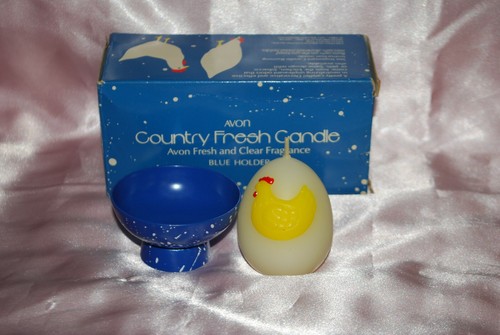 Vintage Avon Country Fresh Blue Candle Holder Chicken Egg NIB Hen FarmLife - Picture 2 of 2