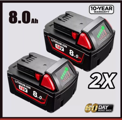 2pack For Milwaukee For M18 Lithium 8.0AH Extended Capacity Battery 48-11-1860