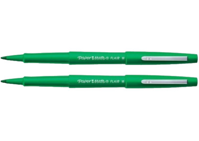 Paper Mate Flair Felt Tip Pen Med Point Green 2/Pk School Office Home Art Crafts
