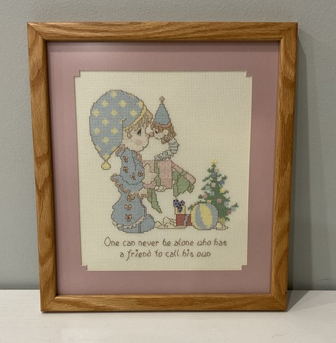 Happy Forever Cross Stitch Wood Frame “One Can Never Be Alone Who Has A Friend”
