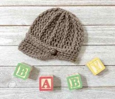 handmade crochet baby hat preemie newsboy beanie brim 5-6lb brown new