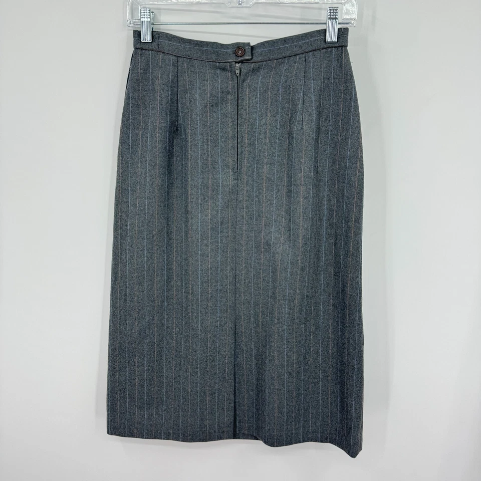 Vintage Skirt Suit Womens 6 Wool Pinstripe Midi Button Career Classic Modest - Image 4 of 4