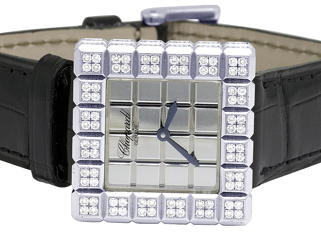 Ladies Chopard 18K White Gold Ice Cube 25MM Mirror Dial Factory Diamond Watch