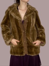 1960s Lilli Ann Faux Fur Coat Vintage Brown Made In England Medium