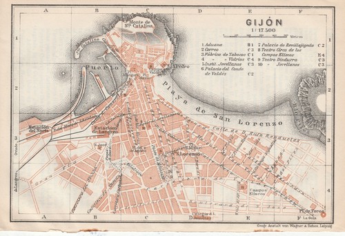Gijón Spain Original City Plan Map 1913 GIJON - Picture 2 of 2