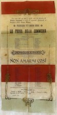 LOCANDINA LA PROVA DELLA COMMEDIA ZAMBALDI NON AMARMI COSI PETROLINI TRANI 1918