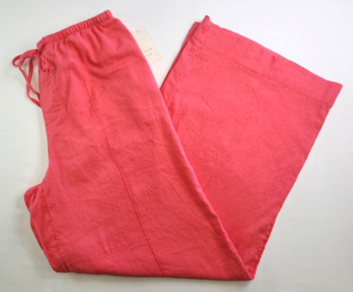 A New Day Womens Solid Pink High Rise Pull On Linen Pants Size XS Drawstring