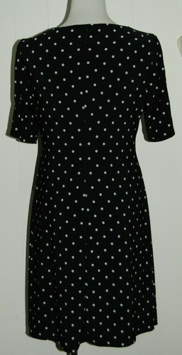 Tommy Hilfiger Petites Stretch Black White Dotted Short Button Sleeve Dress 8P - Picture 3 of 4