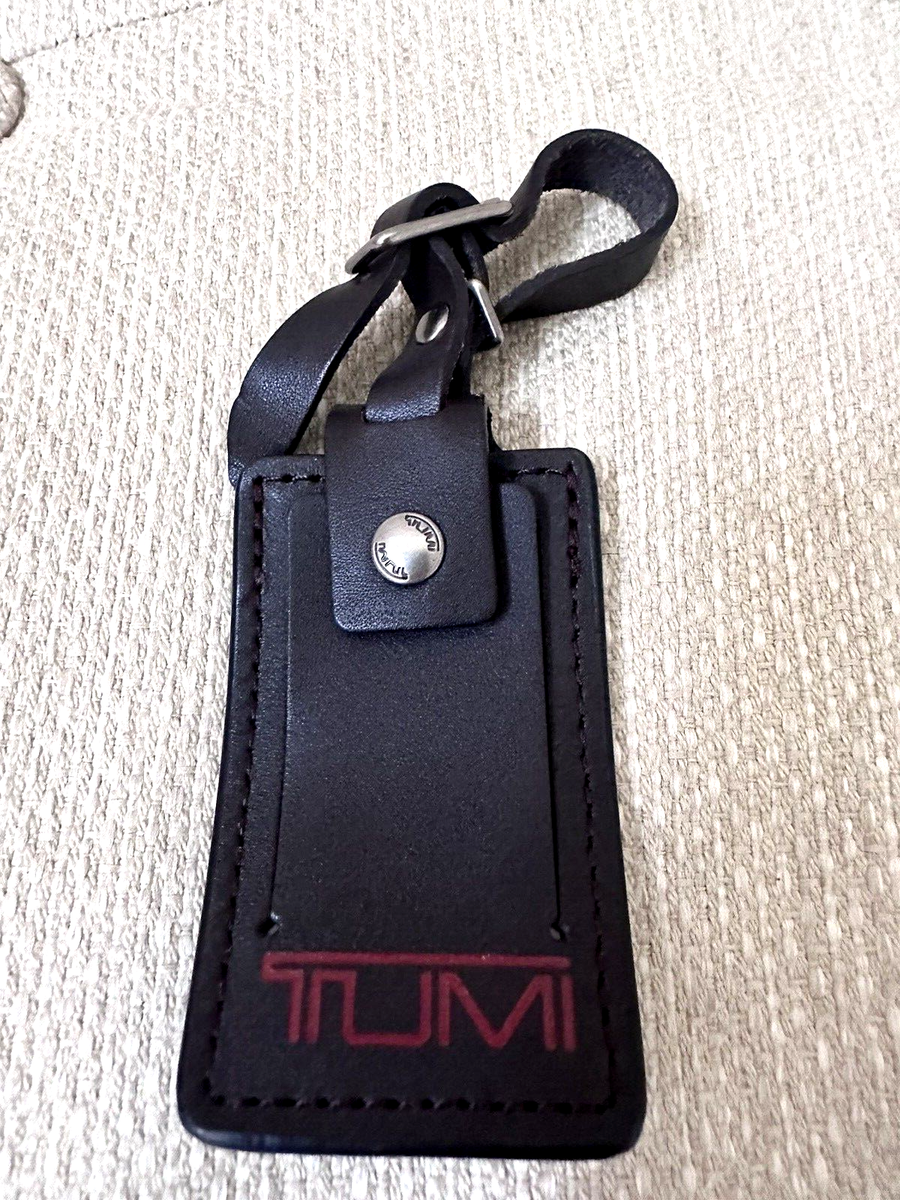 TUMI ALPHA DARK BROWN LEATHER LUGGAGE TAG LARGE ID LOOP KEY FOB