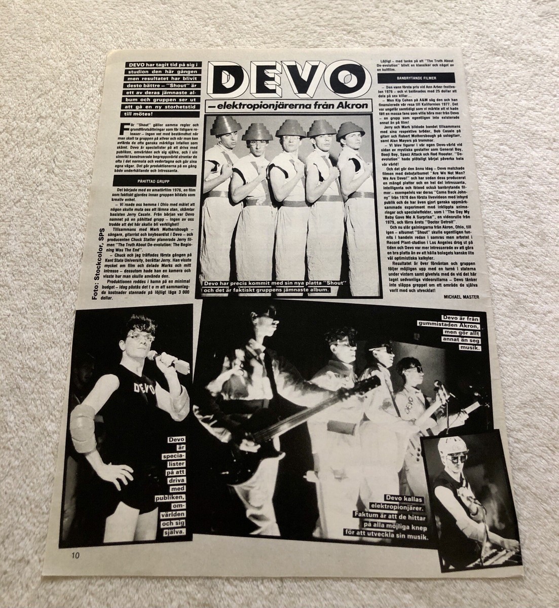 DEVO 1984 NEW WAVE Clipping Poster Swedish Music magazine Okej