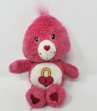 Vintage 7" Care Bears 2004 Pink Secret Bear Heart Lock Plush Stuffed Animal