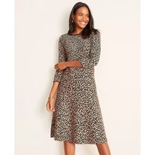 NWT Women Size XS Ann Taylor Black Tan Cheetah Print Fit and Flare Sweater Dress