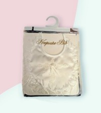 New KID'S R US Keepsake Baptism CHRISTENING White Bib Baby Girl Cross Lace Trim