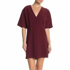 Bobeau Windsor Wine Surplice Faux-Wrap Dress Short Sleeve Stretch Women's Small