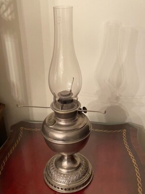Vintage 1900's B&H Nickel Lamp w/ RAYO Glass Chimney 21'' Tall