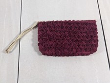 Vintage Neiman Marcus Burgundy Gold 3D Rosette Clutch Wristlet Purse Evening Bag
