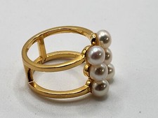 Size 6.5 Sterling Silver Gold Accented Vermeil Ring 2 Row Band 6 White Pearls