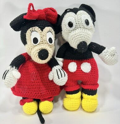 Disney Mickey and Minnie Mouse Homemade Vintage Crochet Dolls | eBay