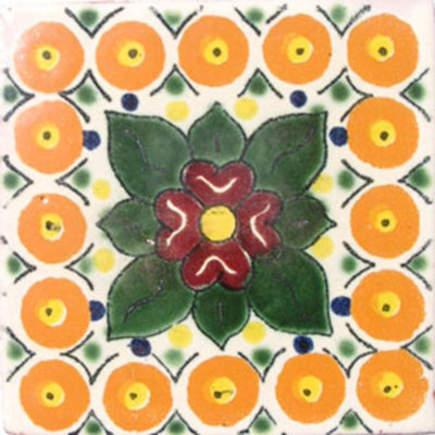 #C024) Mexican Tile sample Ceramic Handmade 4x4 inch, GET MANY AS YOU NEED !!