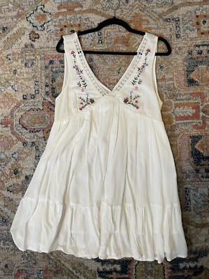 Unlabeled white Embroidered A line Dress Summer Flowy Mini Small | eBay