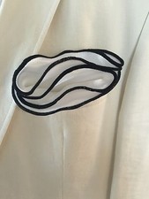 Pocket Square Round Hand Made White And Black Stitched Borders By Squaretrapny