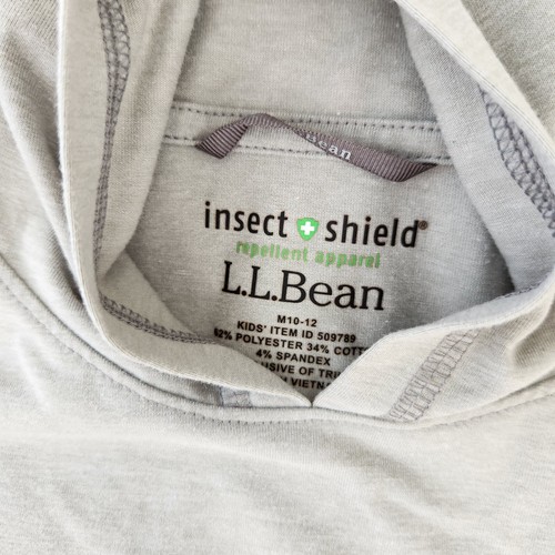LL Bean Insect Shield Hooded Shirt Sz M 10-12 Kids green Long Sleeve Boys Girls - Picture 3 of 3