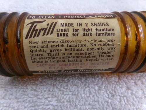 Vintage Energine Cleaning Fluid Bottle & Thrill Furniture Wax bottle with labels - Picture 17 of 21
