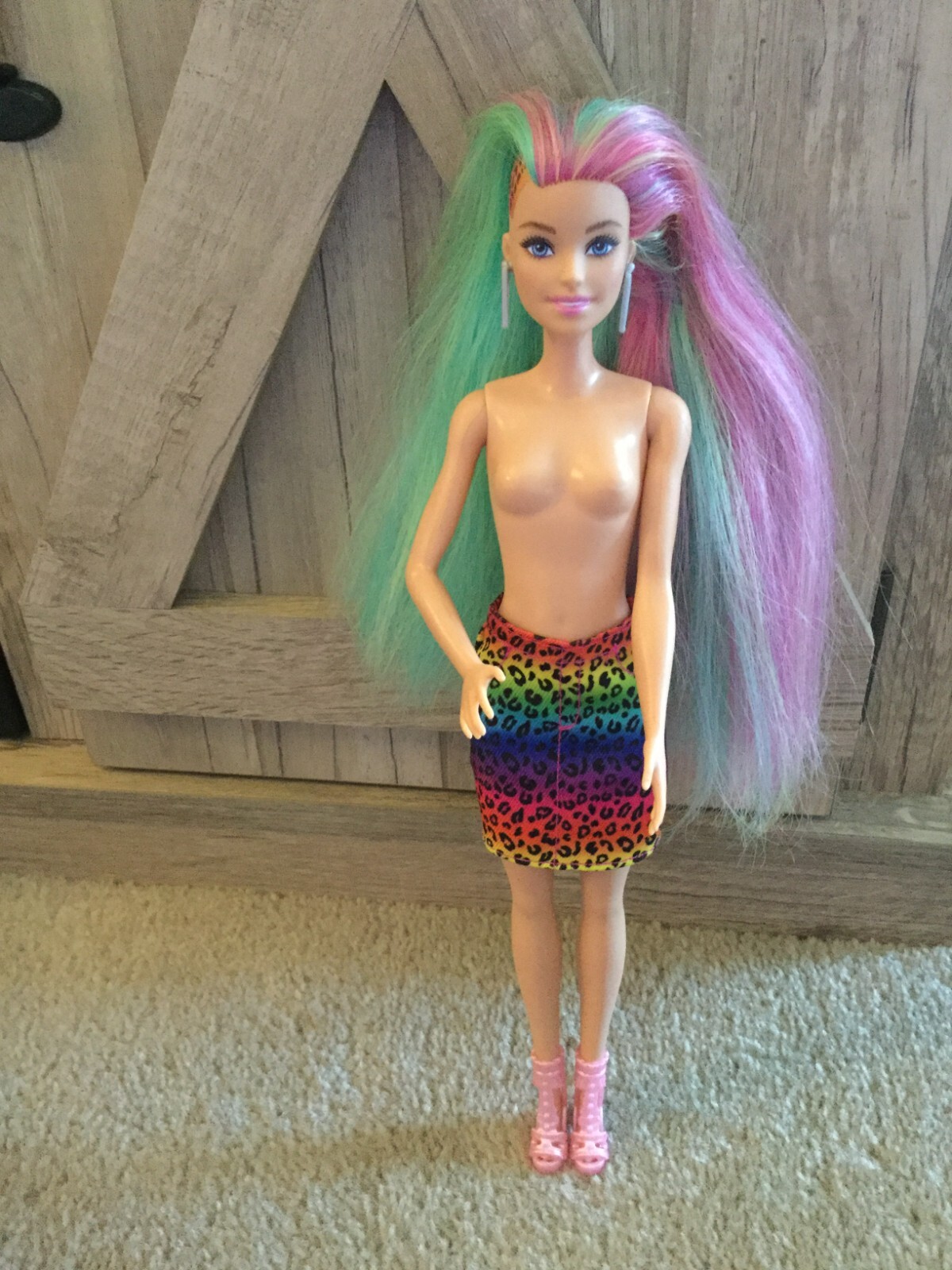 2021 Mattel Barbie Leopard Rainbow Hair #GRN81 Barbie Doll in Rainbow Leopard Sk