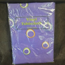 Vintage 1998 Flannel Back Vinyl Tablecloth 52x70 Purple Polka Dot NOS Sealed