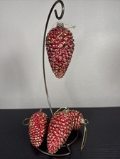 Shatter Proof Red Gold Pinecone Christmas Ornaments Set Of 4