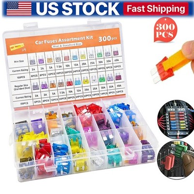 300Pcs Auto Blade Fuse Assortment Kit Car Truck Boat Mini Standard Fuses Set US