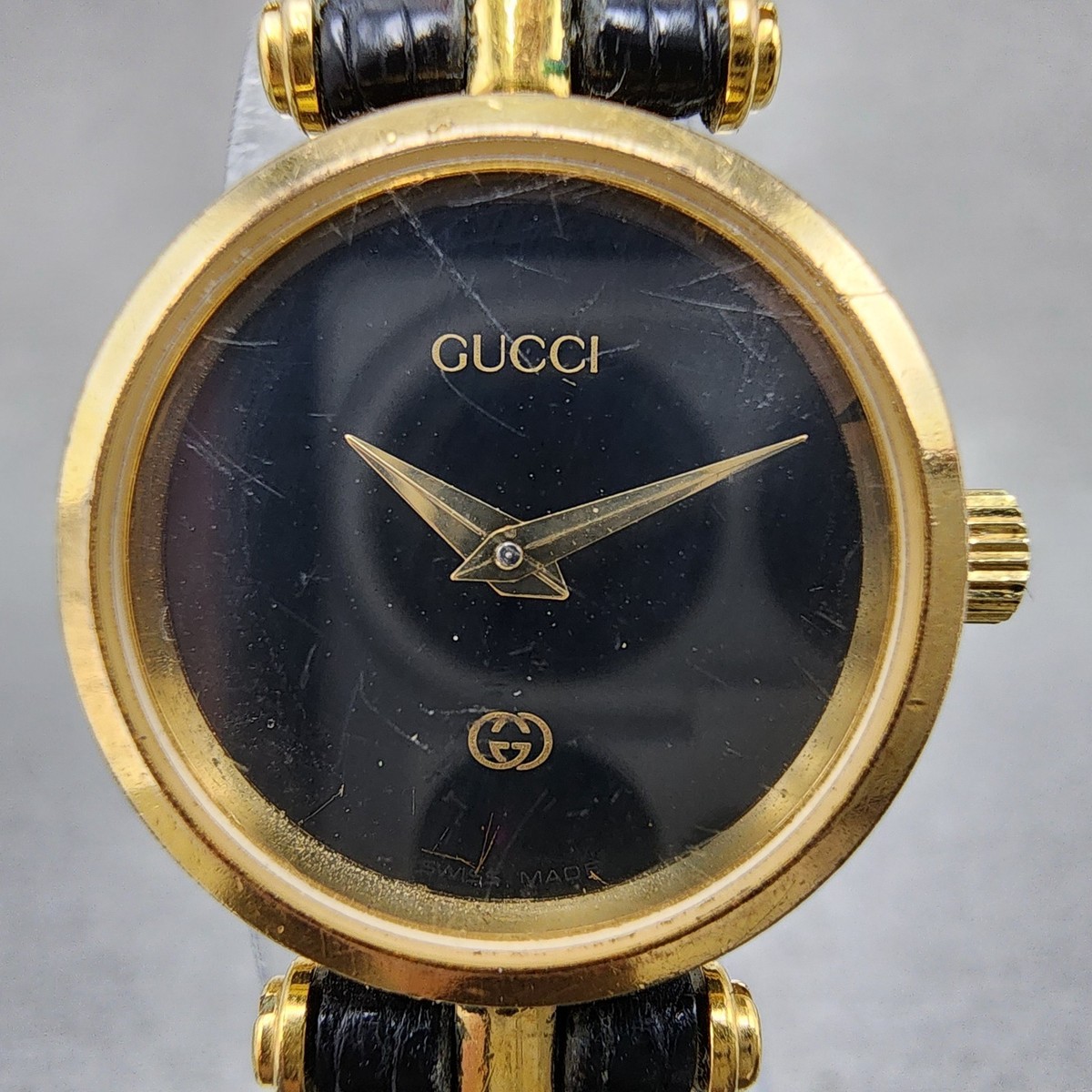 Gucci 2000L Watch Women 22mm Black Dial Gold Plated Round New