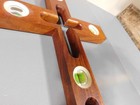 Wall Mahogany Wood CHRISTIAN Cross Made from  Carpenter's LEVELS  12" X 22" X 1" — photo 9