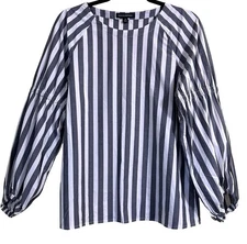 Banana Republic Gray & White Blouson Banker Sleeve Career Blouse Size Medium