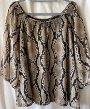 ATTENTION, Women's XL, Boat Neckline, Snake Print Loose Blouse, Full 1/2 Sleeves