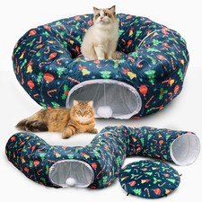 Cat Tunnel Bed for Indoor Cats - Soft Plush Cat Tunnel with Washable Cushion,...