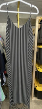 Banana Republic Striped Maxi Dress Size 8 Black White Spaghetti Strap Summer EUC