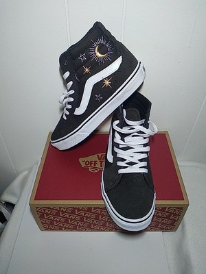 Vans Women Sz 9 Fillmore Hi-Top Sneaker Canvas Suede Black Embroidery Celestial 