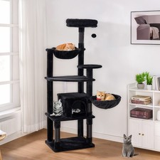 63in Medium Cat Tree,Clearance Kitten Tower with Scratch Post,Condo,Baskets