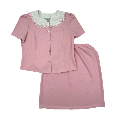 Pablo Collection Pink Skirt Set 2pc Size 20WP Lace Collar Vintage USA Made - Picture 2 of 14